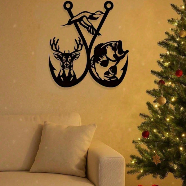 CIFbuy复古金属麋鹿捕鱼墙面艺术 荒野露营家居雕塑 节日礼物男士生日装饰(TikTok、temu下自提)-1