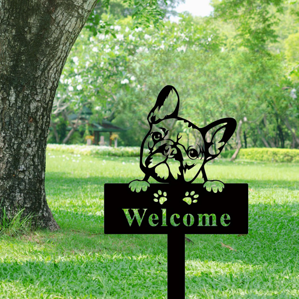 CIFbuy复古法国斗牛犬欢迎标志户外花园庭院装饰可爱草坪雕像植物摆件（TikTok、temu下自提）-6