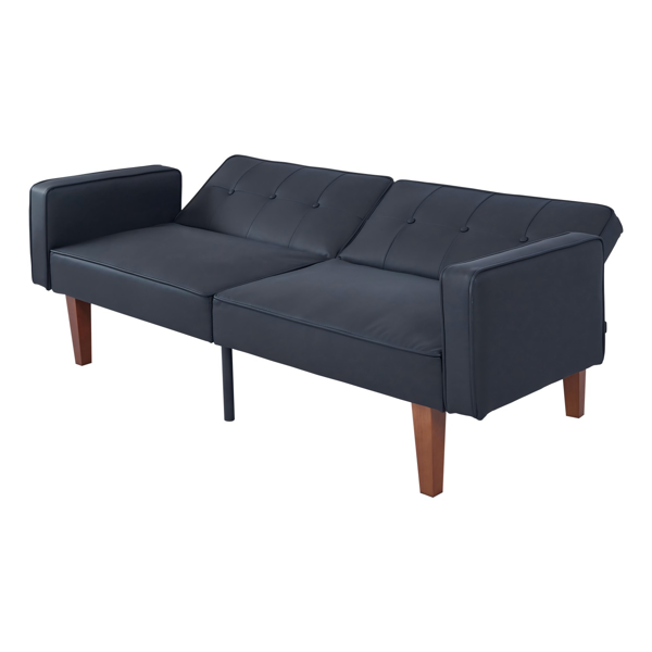 现代 PU 皮革沙发｜可调节倾斜靠背簇绒沙发｜木脚+金属支撑脚客厅休闲沙发-3