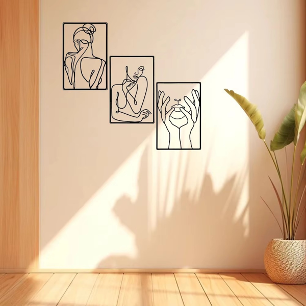 CIFbuy 抽象金属墙饰三件套简约线条画装饰室内外挂件节日礼物(TikTok、temu下自提)-4
