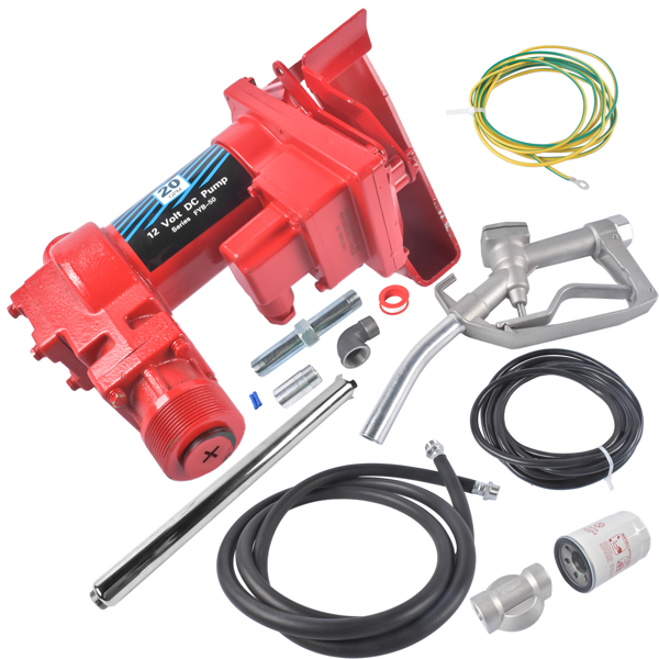 抽油泵 20 GPM High Flow Fuel Transfer Pump 12V DC with Manual Nozzle for Gas Diesel Red-4
