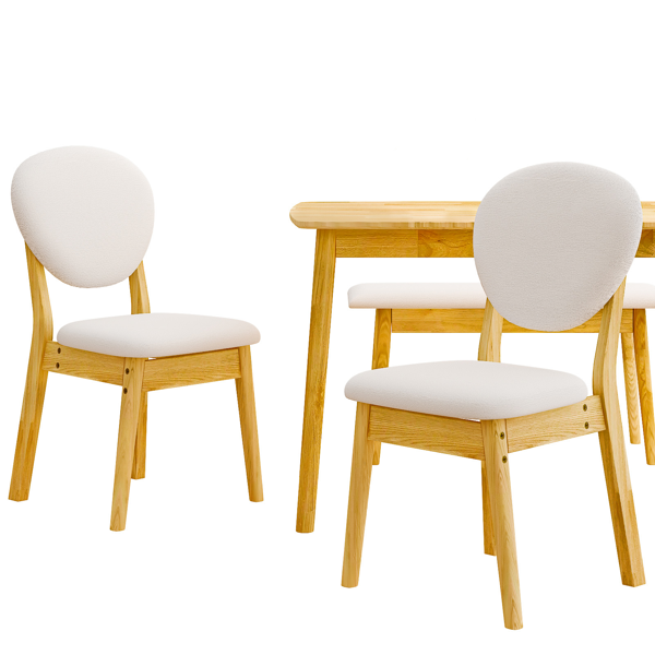 1桌2椅1凳 拆装 橡胶木+软包 原木色 餐桌椅套装 米色坐垫 长方形-6