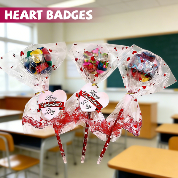 不含糖果的儿童情人节礼物——24 件装巨型棒棒糖文具情人节套装，包含卡片、铅笔、橡皮、尺子和贴纸——适合教室情人节卡片和学校派对礼物-2