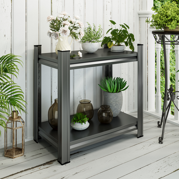 两层金属储物架，可调节隔板，金属书架，办公室垂直储物架，黑色，需要组装-8