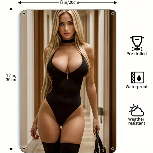 CIFbuy复古沙滩女孩铝墙艺术8x12英寸防锈易挂家居酒吧咖啡馆装饰(TikTok、temu下自提)-3