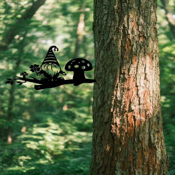 CIFbuy魔法复古黑色金属剪影花园雕像户外装饰精灵侏儒草坪庭院装饰（TikTok、temu下自提）-4