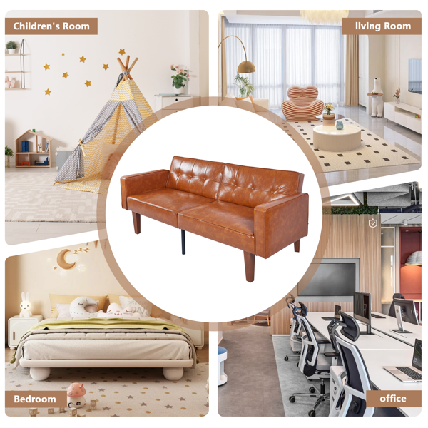 现代 PU 皮革沙发｜可调节倾斜靠背簇绒沙发｜木脚+金属支撑脚客厅休闲沙发-9