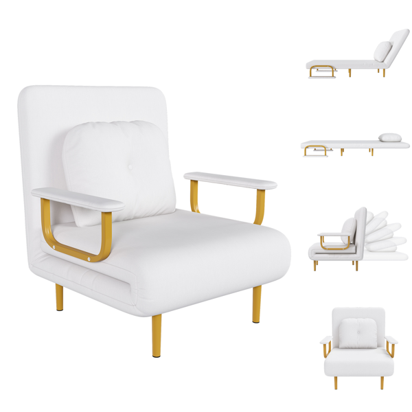 三合一折叠沙发床/可转换座椅 - 五档可调节靠背，带枕头，节省空间，适用于客厅、卧室和办公室（白色）-7