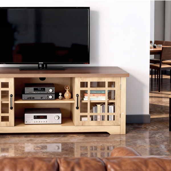 深棕色顶+原木色柜体 刨花板贴三胺 147*40*56cm 双玻璃门 电视柜-12