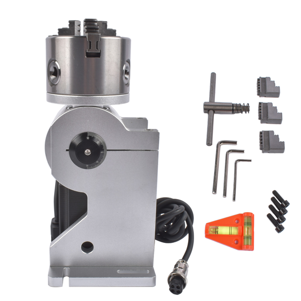 旋转轴 80mm 3 Jaw Rotary Axis Attachment 2-Phase Stepper Motor Fits for Fiber Laser Engraver Marker 24V-8