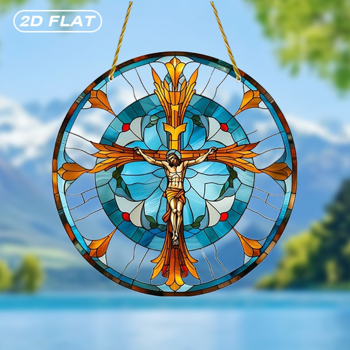 CIFbuy彩色亚克力向日葵十字耶稣窗饰壁挂 易悬挂礼物 (TikTok、temu下自提)