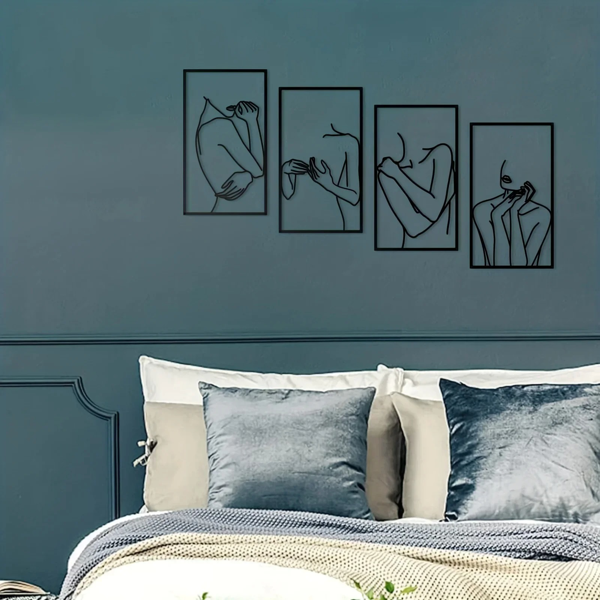 CIFbuy 简约线条人脸金属墙饰四件套 现代波西米亚家居装饰（TikTok、temu下自提）-6