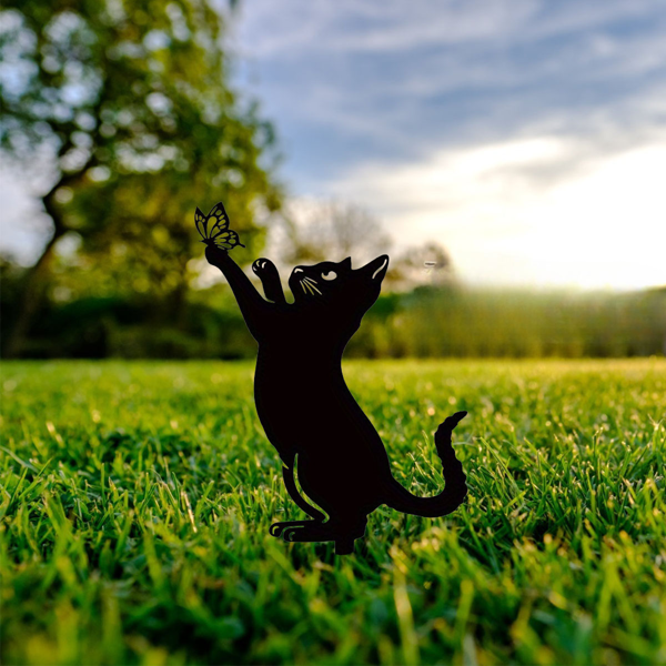 CIFbuy简约黑色铁制户外花园猫咪雕塑庭院草坪装饰（TikTok、temu下自提）-1