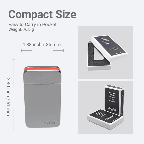 SIKARO®星空* 银面红色边条日本设计时尚强力防风打火机雪茄香烟厨房户外可重复充气可调节火焰高度便携式-2