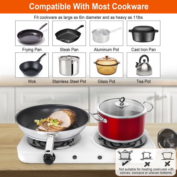 （自提可发加拿大，temu&tk下自提单）双燃烧器支持同时烹饪，双头电灶，2000 瓦速热 5 档调温，不锈钢机身便携款，适用家用、宿舍、房车场景，宿舍/公寓/房车/露营-6