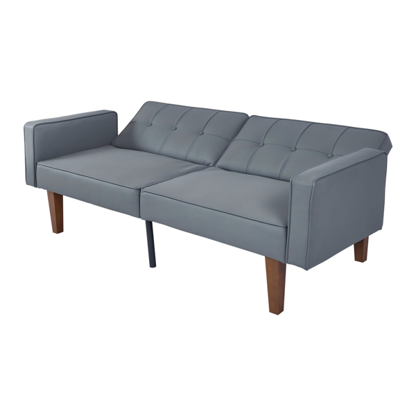 现代 PU 皮革沙发｜可调节倾斜靠背簇绒沙发｜木脚+金属支撑脚客厅休闲沙发-4