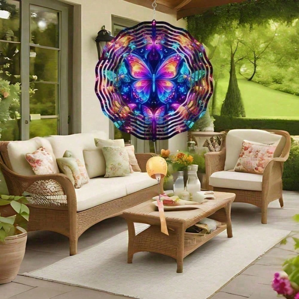 CIFbuy户外3D蝴蝶风动装饰铁制花园动态雕塑庭院阳台风水转动饰品（TikTok、temu下自提）-5