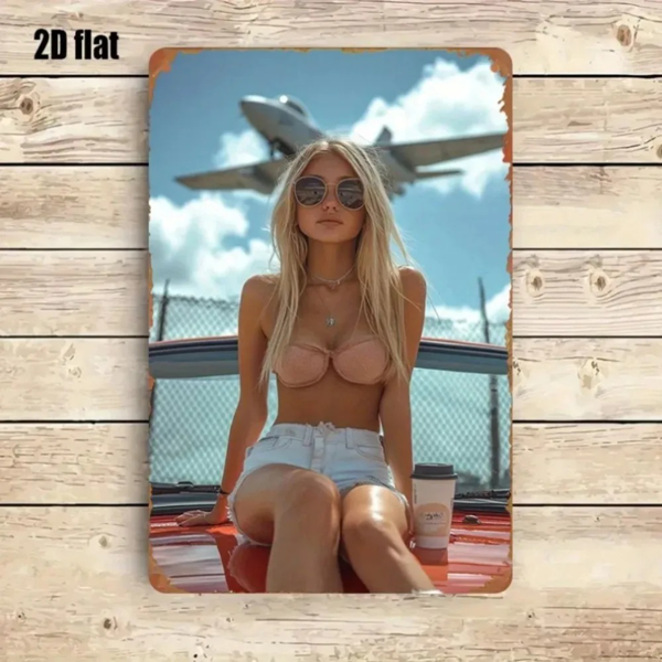 CIFbuy复古飞机比基尼女郎金属墙饰 卧室客厅装饰画（TikTok、temu下自提）-5