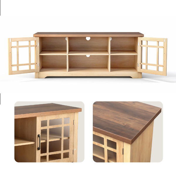 深棕色顶+原木色柜体 刨花板贴三胺 147*40*56cm 双玻璃门 电视柜-2