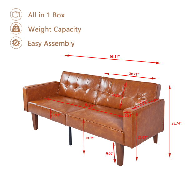 现代 PU 皮革沙发｜可调节倾斜靠背簇绒沙发｜木脚+金属支撑脚客厅休闲沙发-8