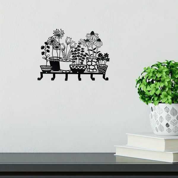 CIFbuy现代简约黑色壁挂钥匙架与花瓶收纳架一体化设计（TikTok、temu下自提）-5