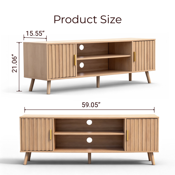 浅棕色 刨花板 矮款 150*39.5*53.5 双格栅门 电视柜-2