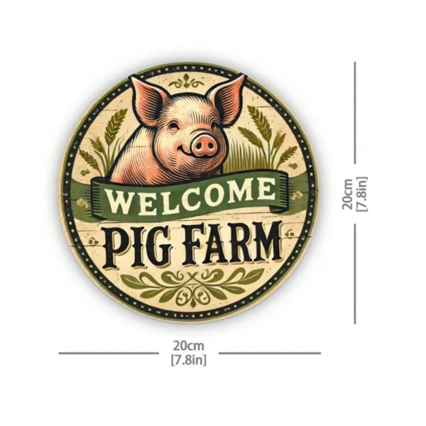 CIFbuy复古猪场主题设计平面金属标志圆形锡墙艺术墙饰(TikTok、temu下自提)-2