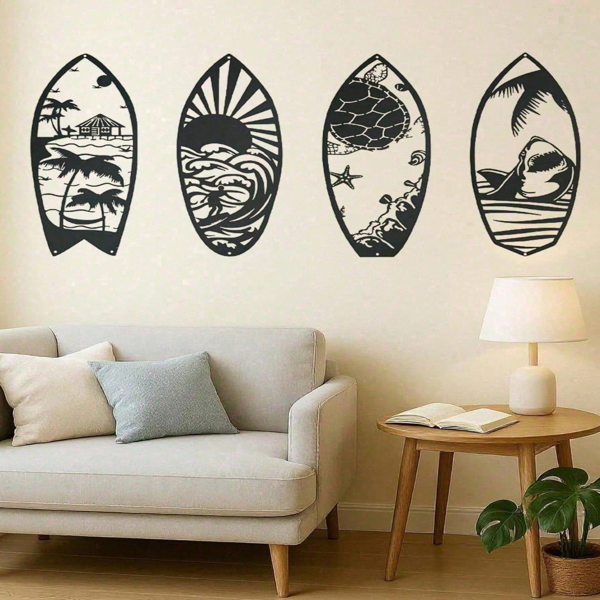 CIFbuy 4件套金属冲浪板墙面艺术装饰 防水防锈蚀客厅卧室厨房墙面装饰礼物（TikTok、temu下自提）-5