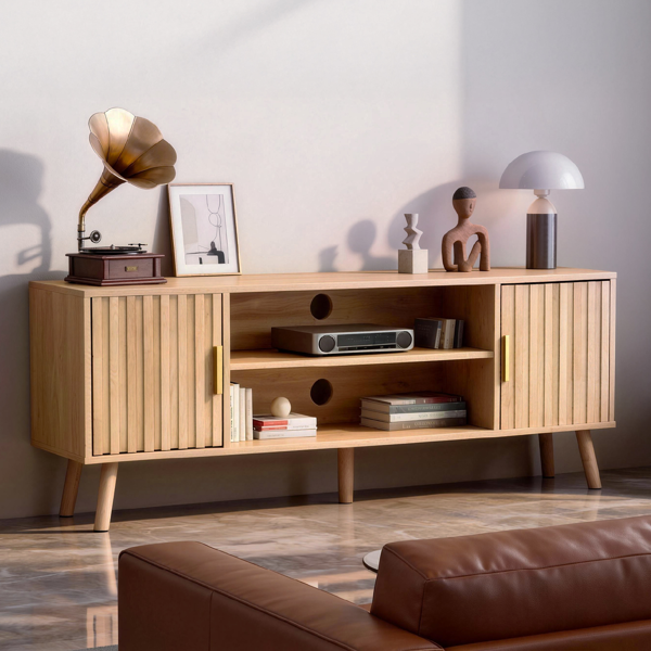 浅棕色 刨花板 矮款 150*39.5*53.5 双格栅门 电视柜-6