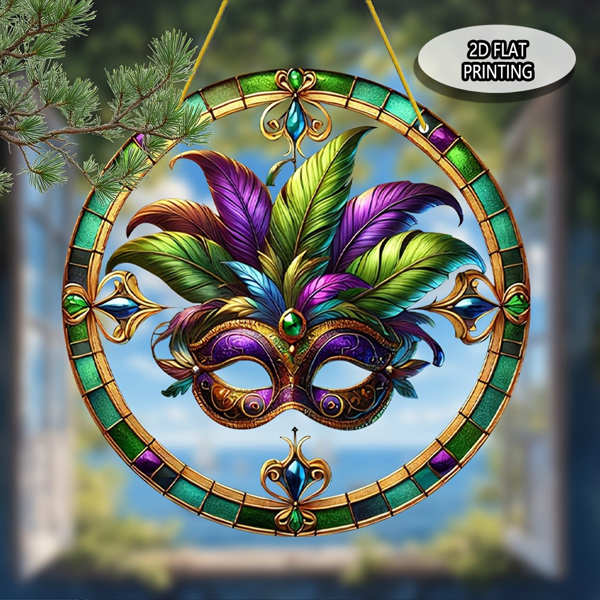 CIFbuy彩色狂欢面具亚克力窗户挂饰花园家居装饰轻便手绘派对礼物(TikTok、temu下自提)-8