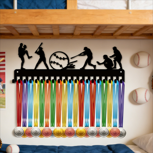 CIFbuy棒球勋章悬挂展示架20挂钩金属墙面奖牌收纳黑色节日礼物(TikTok、temu下自提)-1
