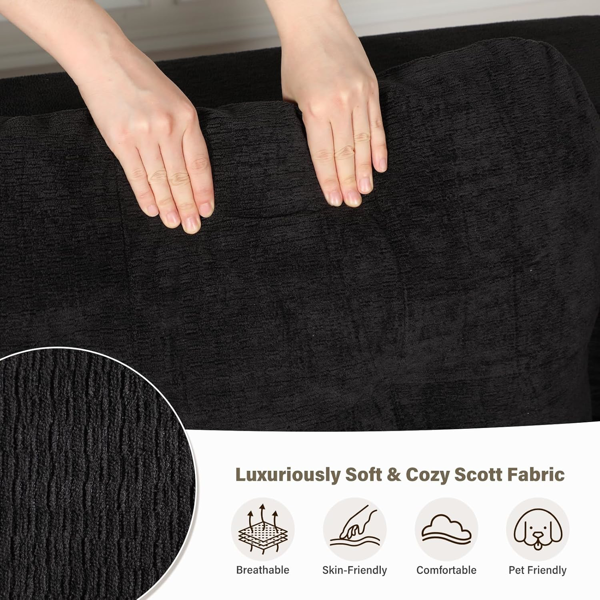 可转换沙发床，带毯子，客厅卧室用无骨云沙发，高密度实心海绵模块化沙发座，黑色-3