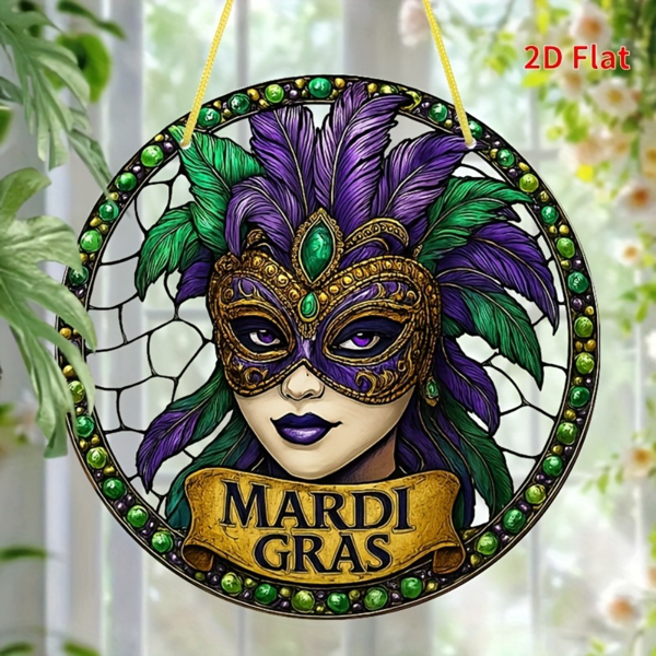 CIFbuy复古彩绘玻璃风格狂欢节面具亚克力墙饰 花园派对主题装饰（TikTok、temu下自提）-7