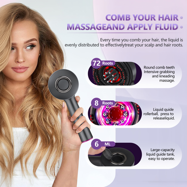 三合一头皮按摩器 促进头发生长 护发油涂抹器家用电动头皮刷 防水电动头部按摩器-灰色-6