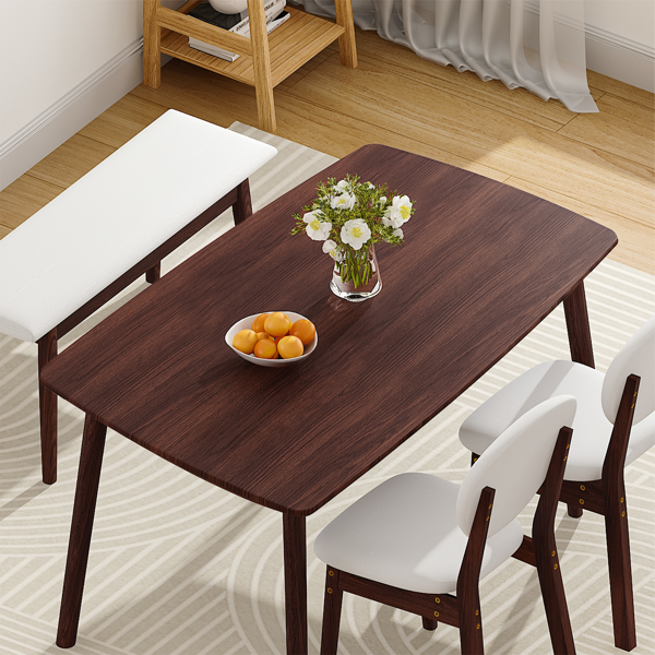 1桌2椅1凳 拆装 橡胶木+软包 深胡桃色 餐桌椅套装 米色坐垫 长方形-15