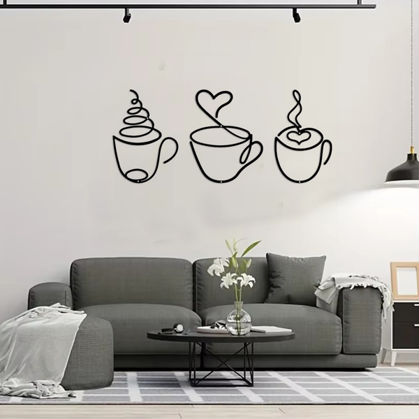 CIFbuy 创意金属咖啡杯墙饰三件套 现代家居艺术装饰品 节日礼物推荐（TikTok、temu下自提）-4