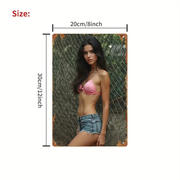 CIFbuy复古粉色比基尼牛仔短裤金属墙饰 铝制标牌可挂墙 (TikTok、temu下自提)-4