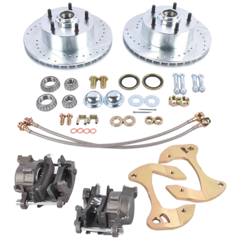 刹车盘套装 Deluxe Disc Brake Conversion Kit Drilled/Slotted Fits for Chevy Biscayne Bel Air Impala Nomad Del Ray Full Size Car V8 1955-1957 & 1959-1964