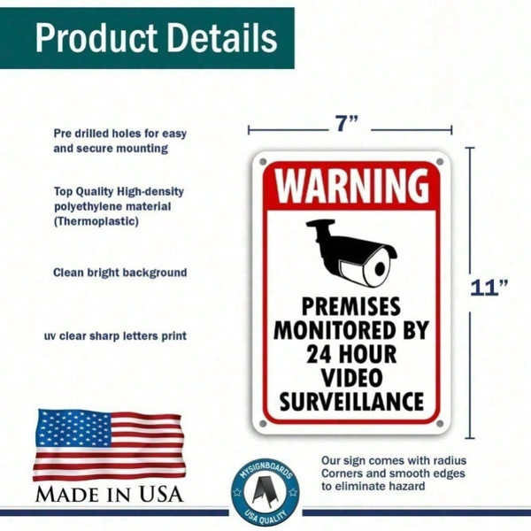 CIFbuy 24/7 实时视频监控警示牌 家用商用防盗安全金属标牌 (TikTok、temu下自提)-9