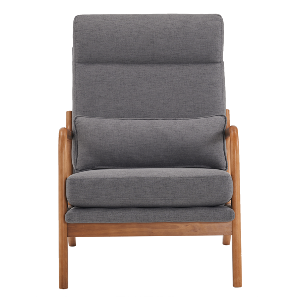 全拆 实木扶手 高背 靠背铁架麻布 深灰色 室内休闲椅-3