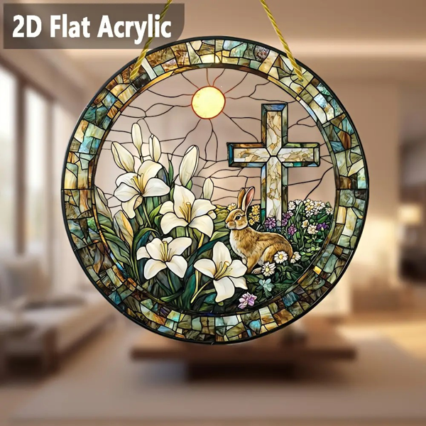 CIFbuy 复活节兔子太阳捕手窗挂装饰亚克力波西米亚风格庭院阳台礼物（TikTok、temu下自提）-4