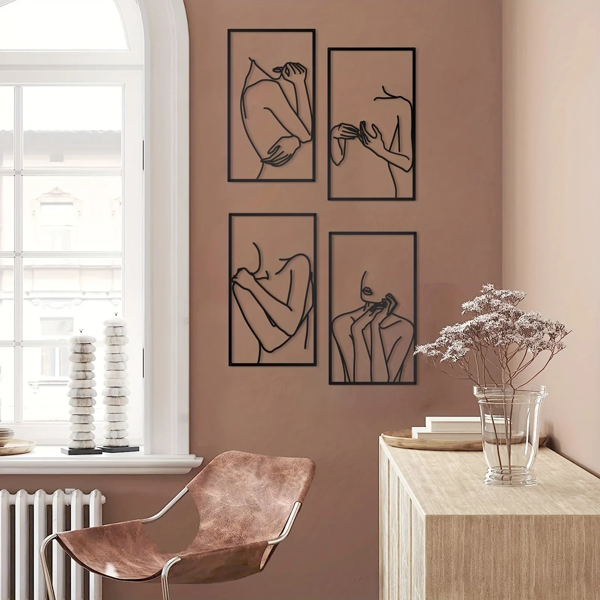 CIFbuy 简约线条人脸金属墙饰四件套 现代波西米亚家居装饰（TikTok、temu下自提）-7