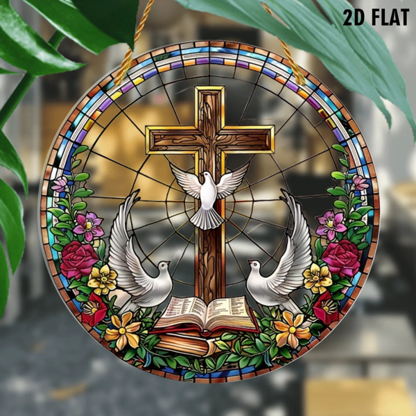 CIFbuy彩色亚克力十字鸽子挂饰 彩绘玻璃效果室内外装饰墙艺花园摆件（TikTok、temu下自提）-3