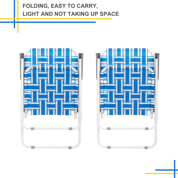 【同款编码：70635530】2pcs 湛蓝和白条纹相间 铁沙滩椅 钢管 PP织带 座高17.3"宽18.1"深16.9" 120kg-3