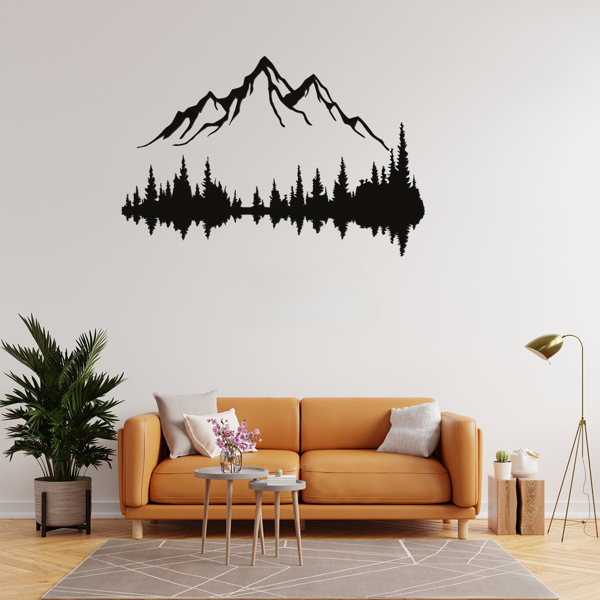 CIFbuy大号黑色铁制山树浮雕壁画两件套 客厅卧室墙面装饰品（TikTok、temu下自提）-6