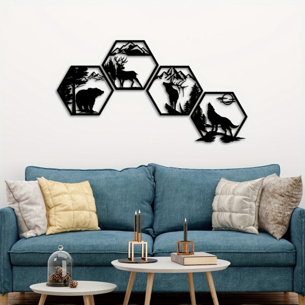 CIFbuy 森林动物主题六边形铝艺墙饰 节日礼物 户外家居装饰 多尺寸可选(TikTok、temu下自提)-3
