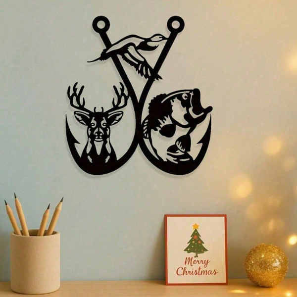 CIFbuy复古金属麋鹿捕鱼墙面艺术 荒野露营家居雕塑 节日礼物男士生日装饰(TikTok、temu下自提)-2