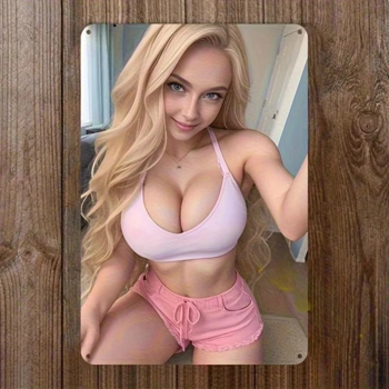 CIFbuy复古粉红内衣短裤图案铝制墙牌20x30厘米挂饰（TikTok、temu下自提）