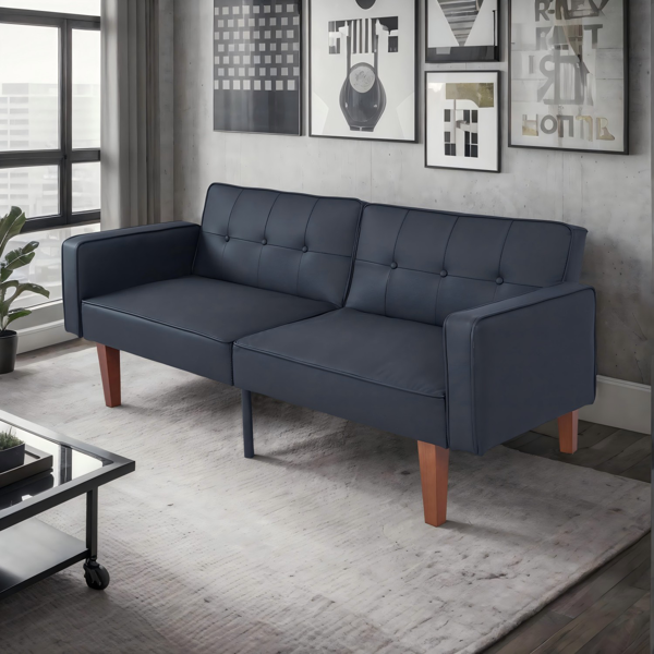 现代 PU 皮革沙发｜可调节倾斜靠背簇绒沙发｜木脚+金属支撑脚客厅休闲沙发-8