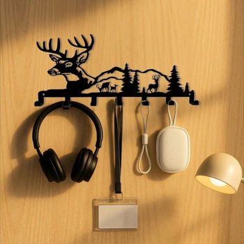 CIFbuy波西米亚风鹿头钥匙壁挂收纳架5挂钩玄关装饰节日礼物(TikTok、temu下自提)